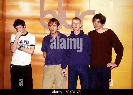 Blur,left Graham Coxon,Damon Albarn,Dave Rowntree,Alex James. Stock Photo