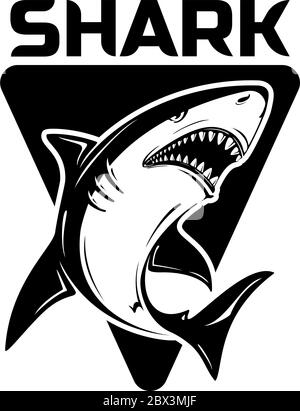 Angry black or tiger shark silhouette mascot character vector illustration isolated on white background. Perfect to use for printing on tshirts, mugs, Stock Vector