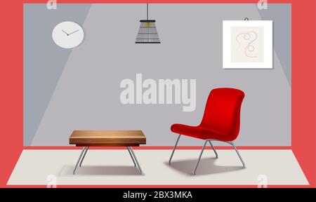 mock up illustration of realistic chair and table in living room Stock Vector
