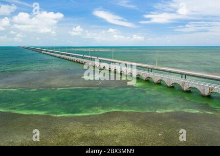 Seven Mile Bridge Florida Keys USA shot with aerial drone Stock Photo