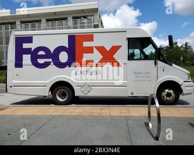 Federal Express (Fedex) delivery truck parked in loading dock in San Ramon, California, May 18, 2020. () Stock Photo
