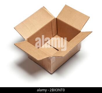 Open empty cardboard box isolated on a white background. mock-up. Stock Photo