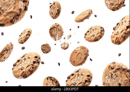 Collection of half chocolate chip cookies on white background Stock Photo