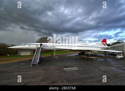 Supersonic Concorde Aeroplane. British Airways Technology Exposition at Brooklands Museum. Stock Photo