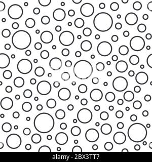 Seamless abstract pattern of little and big circles with black outline on white background. Foam bubbles background. Bright wallpaper, good for printi Stock Vector