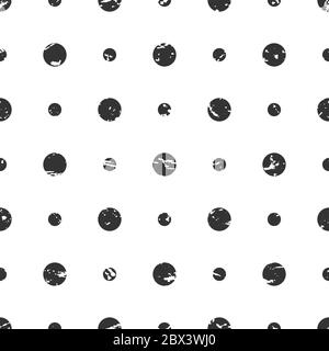 Seamless abstract speckled pattern with black shabby spots on white background. hand drawn bubbles. Geometric vector texture with particles of debris. Stock Vector