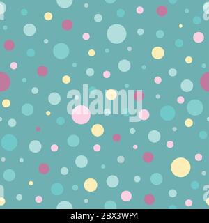 Seamless abstract pattern of circles of different colors and size on turquoise background. Kaleidoscope background. Decorative wallpaper, good for pri Stock Vector