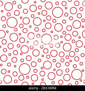 Seamless abstract pattern of little and big circles with red outline on white background. Foam bubbles background. Bright wallpaper, good for printing Stock Vector