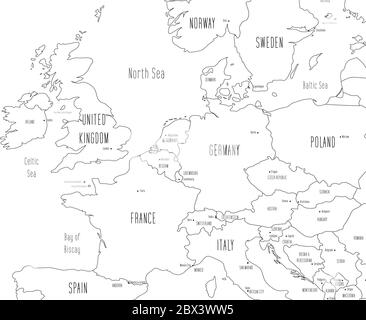 Map of Western Europe. Handdrawn doodle style. Vector illustration. Stock Vector