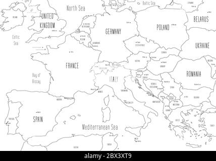Map of Southern part of Europe. Handdrawn doodle style. Vector illustration. Stock Vector
