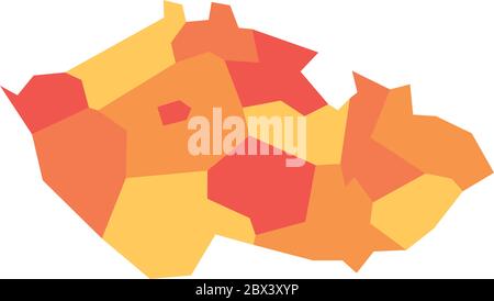 Map of Czech Republic divided into administrative regions. Blank map in four shades of orange. Vector illustration. Stock Vector
