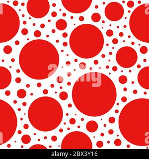 Seamless abstract pattern with big red circles and dots on white background. Kaleidoscope background. Bright wallpaper, good for printing. Summer Vect Stock Vector