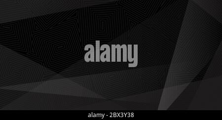 Abstract background of concentric squares and intersecting polygons in black colors Stock Vector