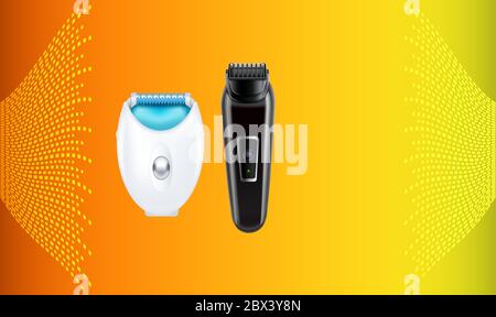 mock up illustration of couple hair trimmers on abstract background Stock Vector