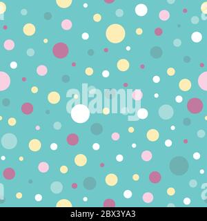 Seamless abstract pattern of circles of different colors and size on turquoise background. Kaleidoscope background. Decorative wallpaper, good for pri Stock Vector