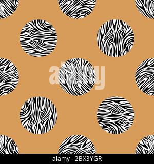 Zebra Skin Vector Dotty Seamless Pattern. Cute Safari Animal Circle Background. Hand Drawn Black and White Hide Line Effect in Flat Color. Great for Stock Vector