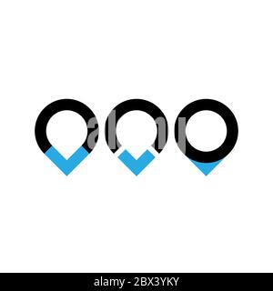 Set of three original map pointers - navigation pins. Simple flat vector objects in black and blue. Stock Vector