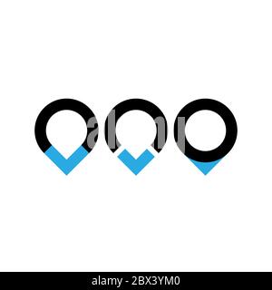 Set of three original map pointers - navigation pins. Simple flat vector objects in black and blue. Stock Vector