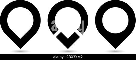 Set of three black original map pointers - navigation pins. Simple flat vector objects. Stock Vector