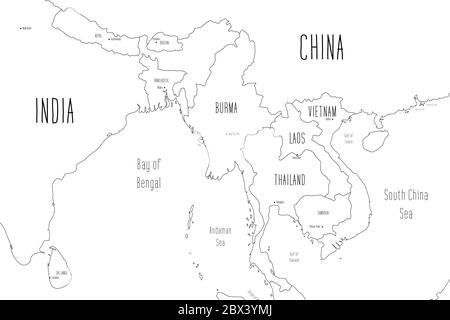 Map of Indochinese Peninsula. Handdrawn doodle style. Vector illustration. Stock Vector