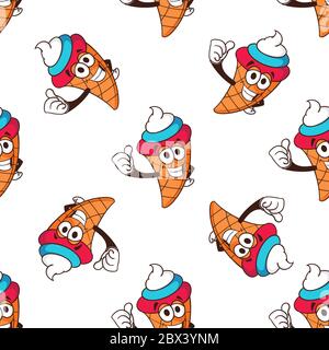 Ice cream cone seamless pattern with cream color of Russian flag isolated on white background. Mascot vector illustration. Perfect to use for printing Stock Vector