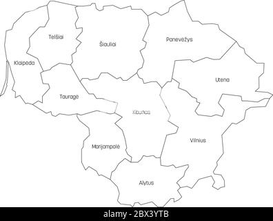 Vector regional map of Lithuania with counties and administrative ...