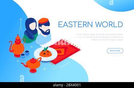 Eastern world - modern vector colorful isometric web banner Stock Vector