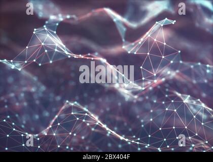 3D illustration, abstract structure. Colorful background of lines and dots. Concept of technology and science. Stock Photo