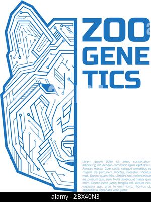 Zoo genetics logo. A half of a dog, coyote or wolf head consisting of microelectronic circuits and dots. Vector illustration isolated on white backgro Stock Vector