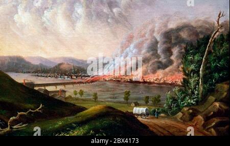 View of the Great Fire of Pittsburgh 1846 - William Coventry Wall Stock Photo