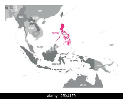 Vector map of Philippines. Pink highlighted in Southeast Asia region. Stock Vector