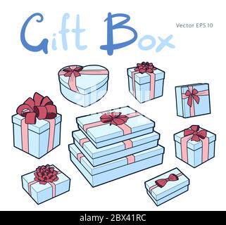 Vector gift box collection with bows and ribbons Stock Vector