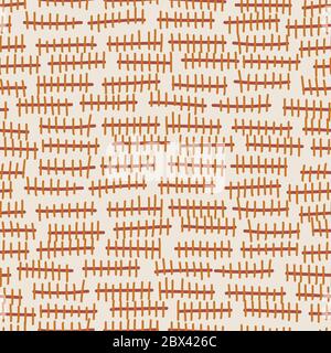Kantha Embroidery Stitches Vector Texture. Decorative Indian Needlework Seamless Pattern Background. Warm Beige Ethnic Running Stitch horizontal Stock Vector