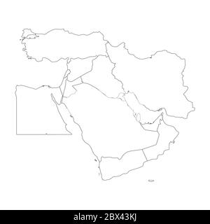Blank map of Middle East, or Near East. Simple flat outline vector ilustration. Stock Vector