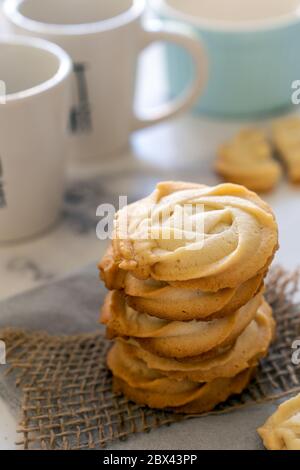 Homemade butter cookies in stack Stock Photo