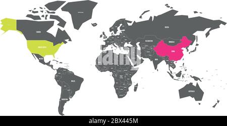 United States and China highlighted on political map of World. Vector illustration. Stock Vector