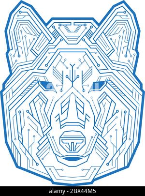 Abstract head of the dog, wolf or coyote consisting of microelectronic circuits and dots. Vector illustration isolated on white background. Perfect to Stock Vector