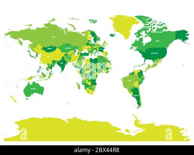 Horizontally flipped political map of World. Mirror reflection. Vector illustration. Stock Vector