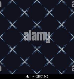 Shibori Tie Dye Indigo Blue Texture Background. Bleached Handmade Resist Seamless Pattern. Organic Cloth Effect Textile. Classic Japanese or Stock Vector
