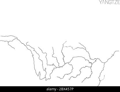 Map of Yangtze river drainage basin. Simple thin outline vector illustration. Stock Vector