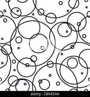 Seamless abstract pattern with black empty overlapping circles of different size. Bubbles and bulbs. White background. Vector. Calm classic design for Stock Vector