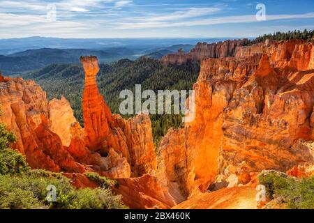The Hunter Hoodoo lit by early morning bounce light in Agua Canyon in Bryce Canyon National Park, Utah. Stock Photo