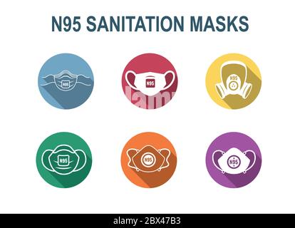 N95 facemask ppe face mask icon set w respiratory face masks Stock Vector