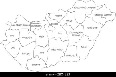 Counties of Hungary. Map of regional country administrative divisions. Colorful vector illustration. Stock Vector