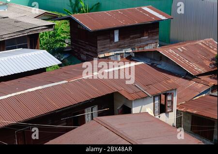 Top view of old zinc roof rust background in Thailand Stock Photo