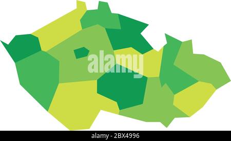 Map of Czech Republic divided into administrative regions. Blank map in four shades of green. Vector illustration. Stock Vector