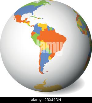 Blank political map of South America. Earth globe with colored map. Vector illustration. Stock Vector