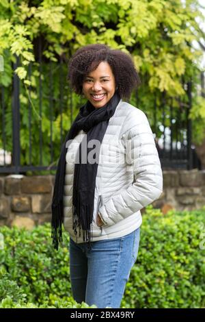 Confident Happy African American Woman Smiling Outside Stock Photo