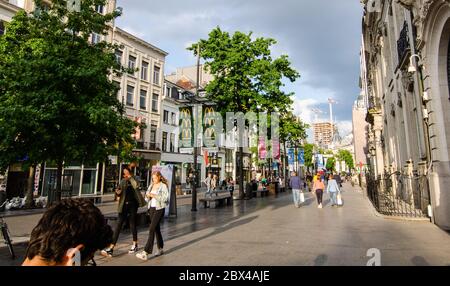 Antwerp, Flanders, Belgium. August 2019. Along the main shopping street, the meir, many people stroll around the city. Stock Photo