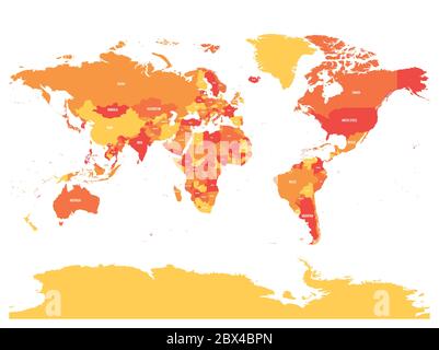 Horizontally flipped political map of World. Mirror reflection. Vector illustration. Stock Vector